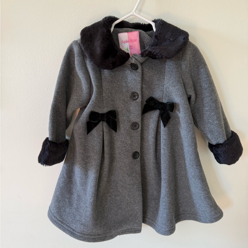 Sophia Rose Kids Gray Pea Coat with Black Accents